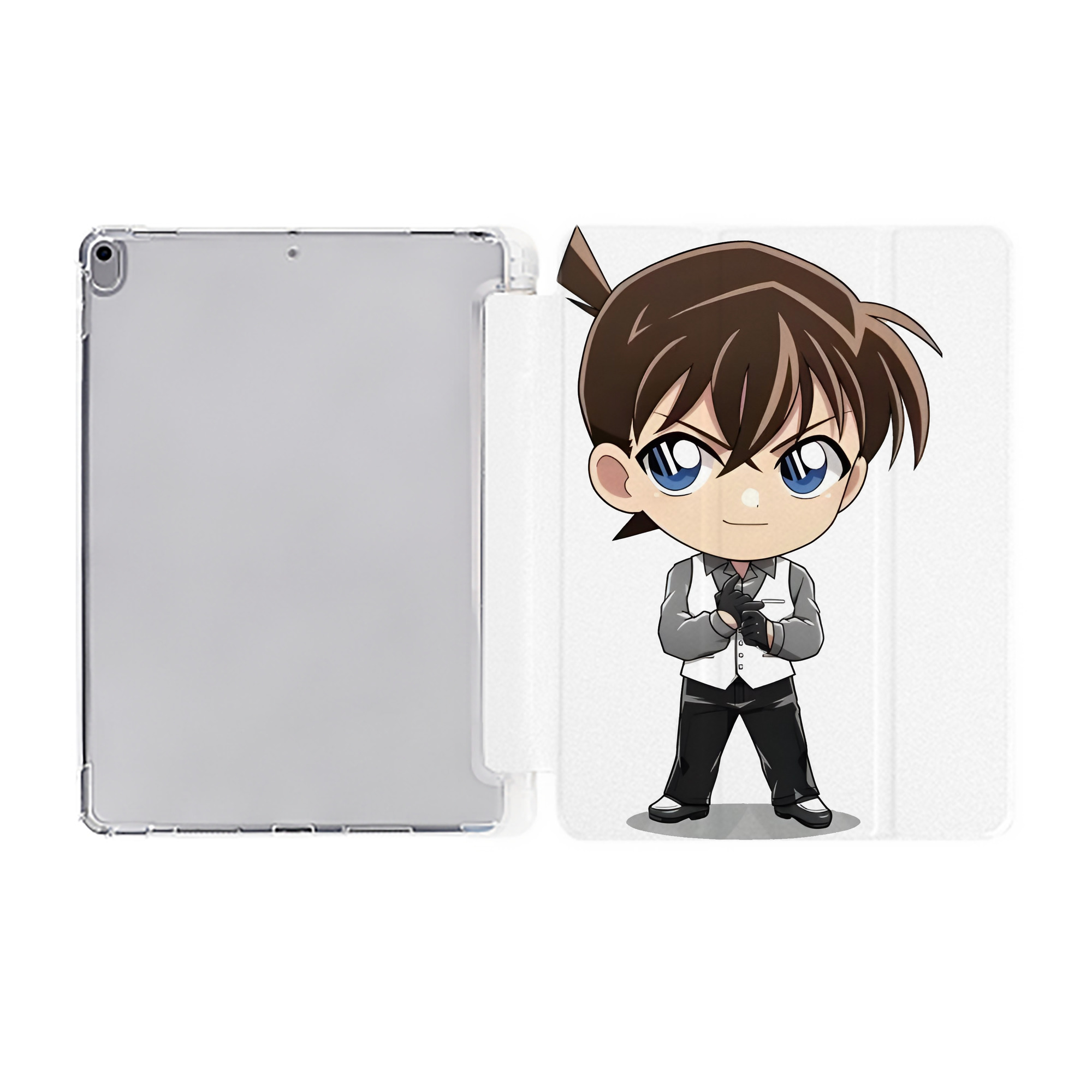 （画像用） 名探偵コナン 江戸川 コナン Detective Conan Conan Edogawa IPad ケース ペン収納付き 三つ折りスタンド PUレザー×シリコン 対応機種9.5/10.5/10.9インチ